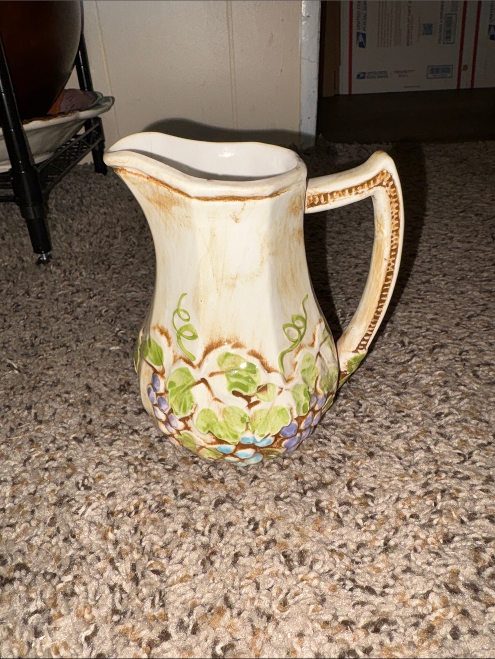 Vintage Lefton Embossed Grape and Vine Motif Creamer Pitcher #3036